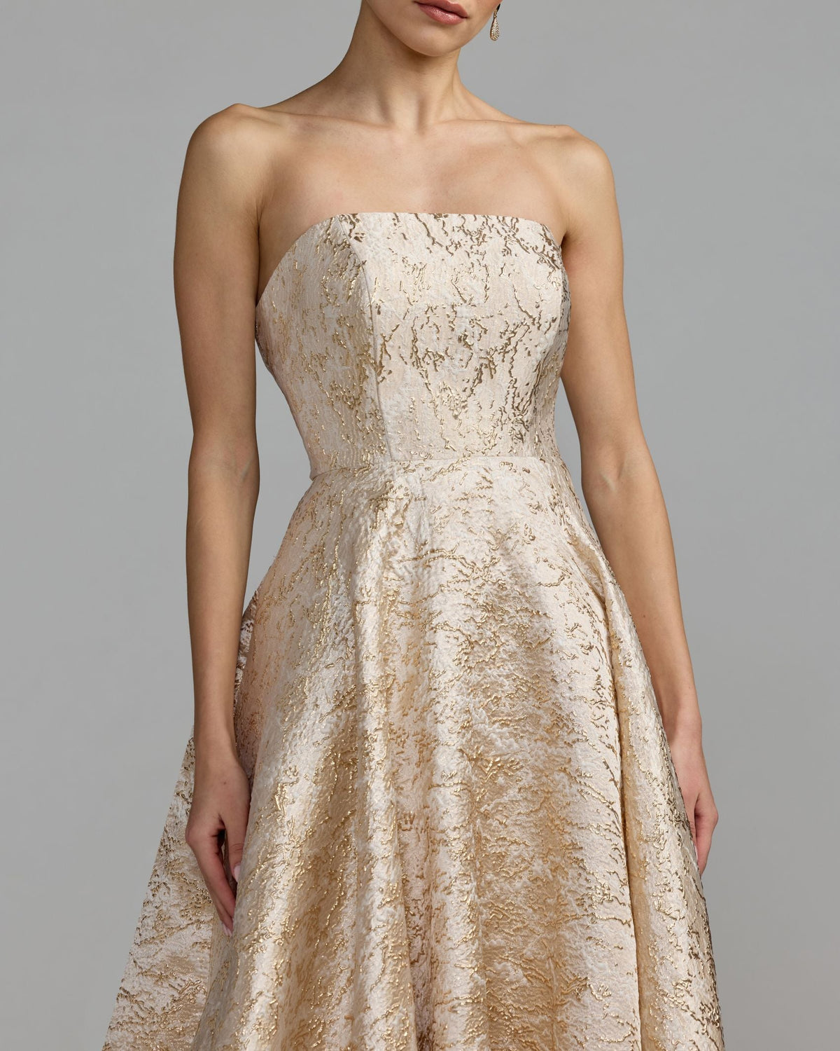 Champagne Gold Metallic Brocade Ball Gown - Designer Collection