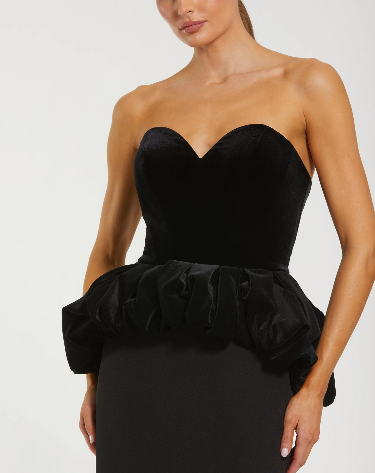 Black Strapless Velvet Peplum Gown Contemporary Collection