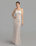 Ivory Strapless Embellished Column Gown With Bow - Designer Collection
