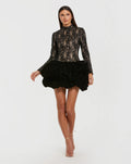 Black Mock Neck Long Sleeve Lace And Velvet Mini Dress - Contemporary Collection