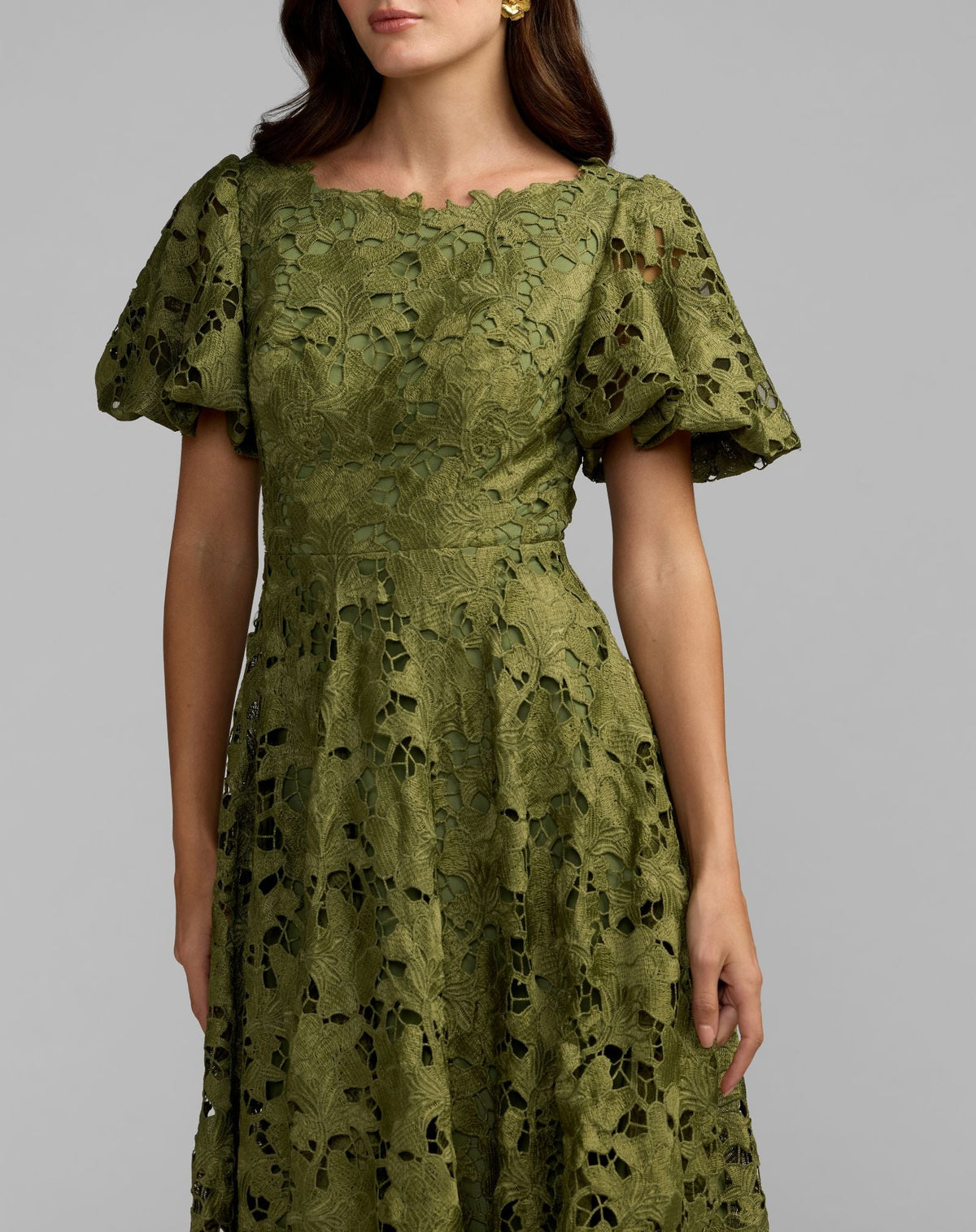 Green Floral Lace Flutter Sleeve Midi Dress - Contemporary Collection