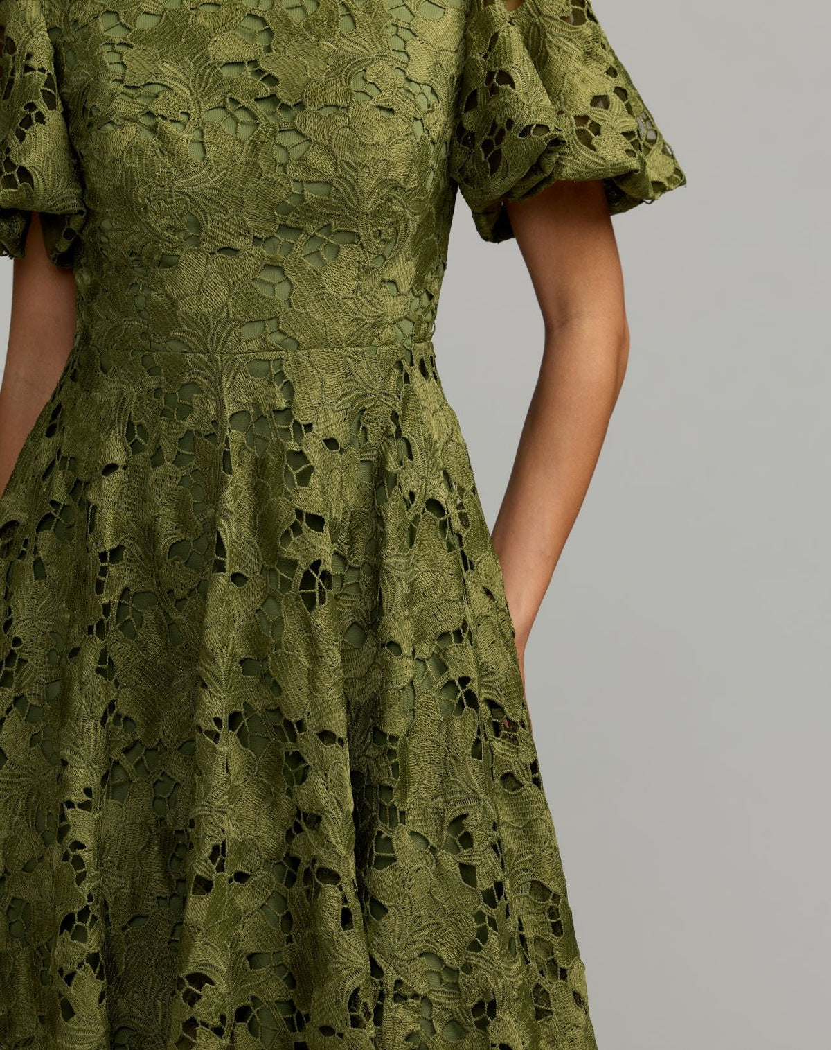 Green Floral Lace Flutter Sleeve Midi Dress - Contemporary Collection