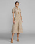 Beige Boucle Midi Dress with Rhinestone Buttons - Contemporary Collection