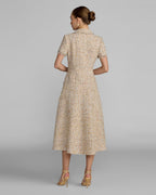 Beige Boucle Midi Dress with Rhinestone Buttons - Contemporary Collection