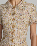 Beige Boucle Midi Dress with Rhinestone Buttons - Contemporary Collection