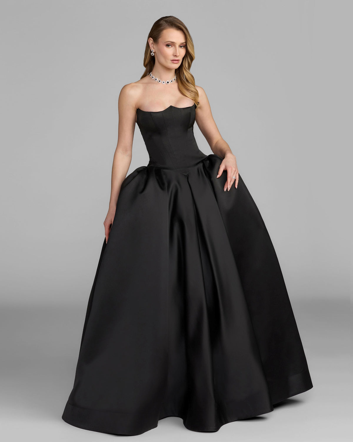 Black Strapless Satin Corset Ball Gown - Designer Collection