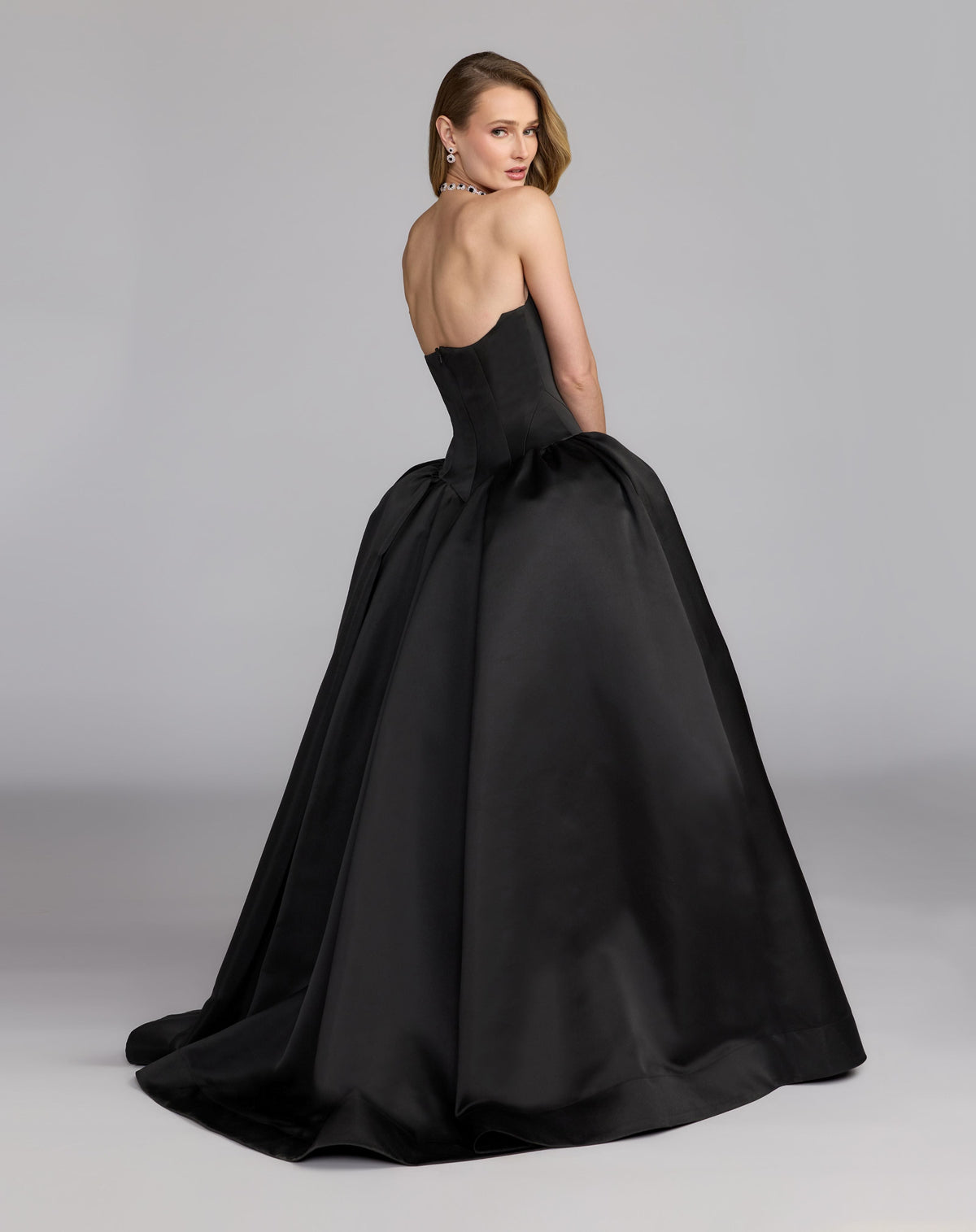 Black Strapless Satin Corset Ball Gown - Designer Collection