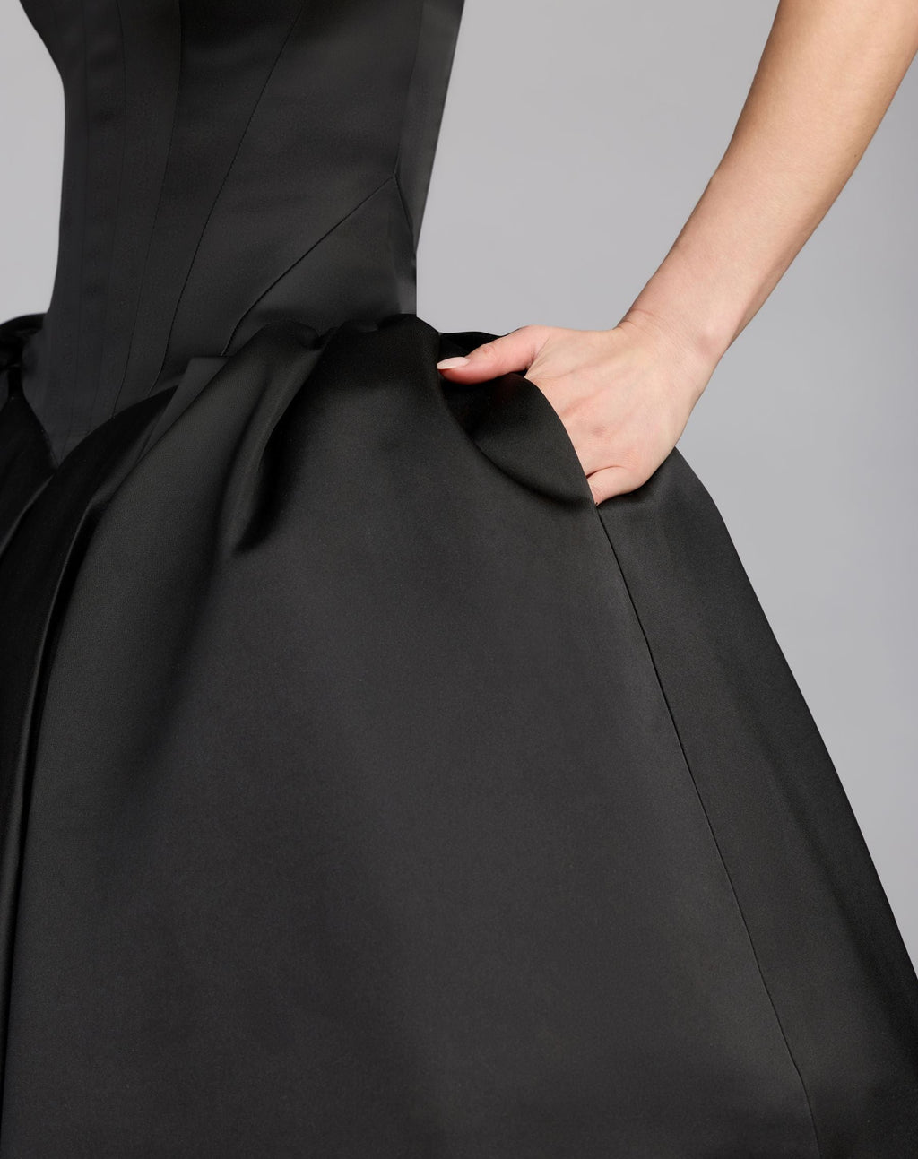 Black Strapless Satin Corset Ball Gown - Designer Collection