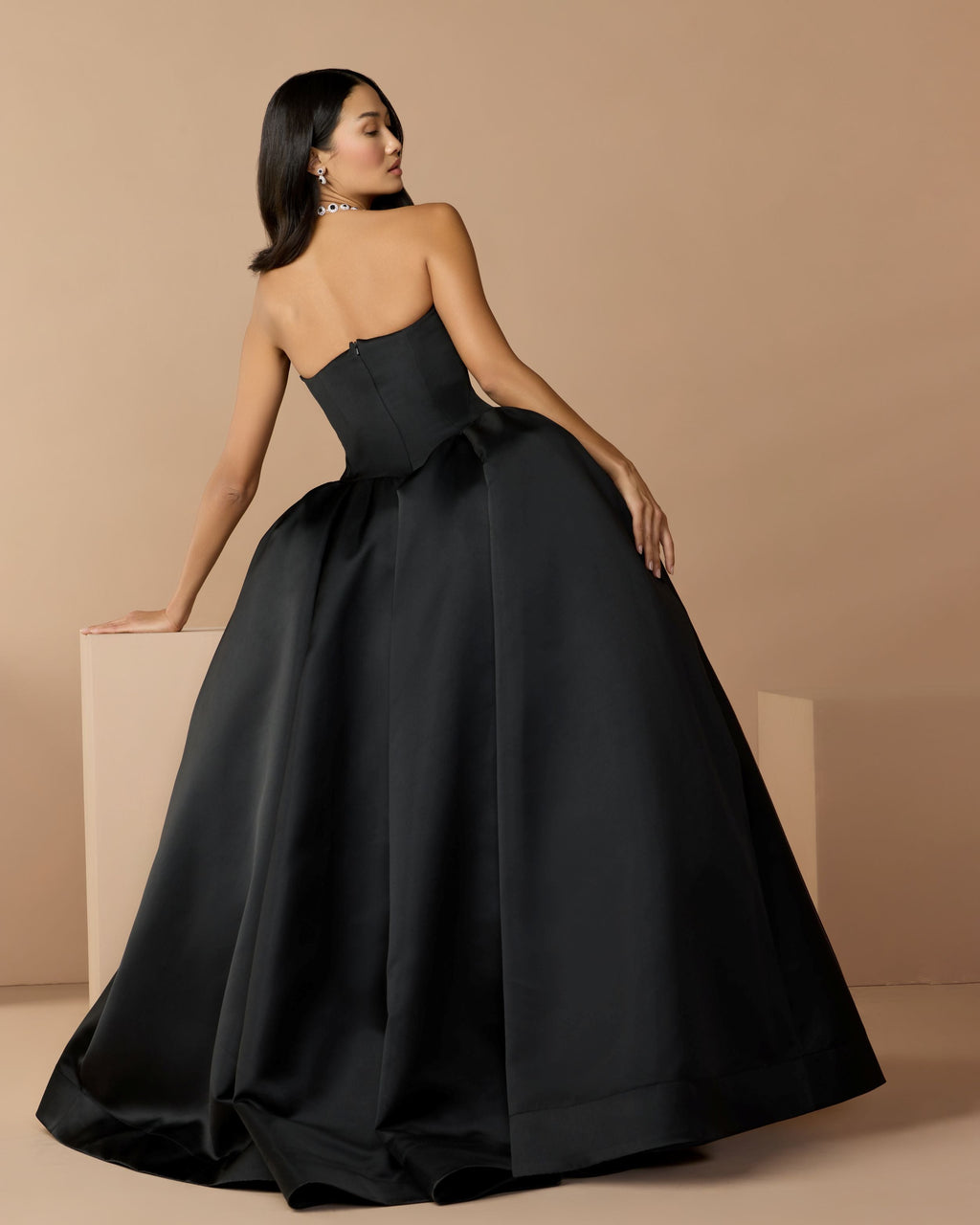 Black Strapless Satin Corset Ball Gown - Designer Collection