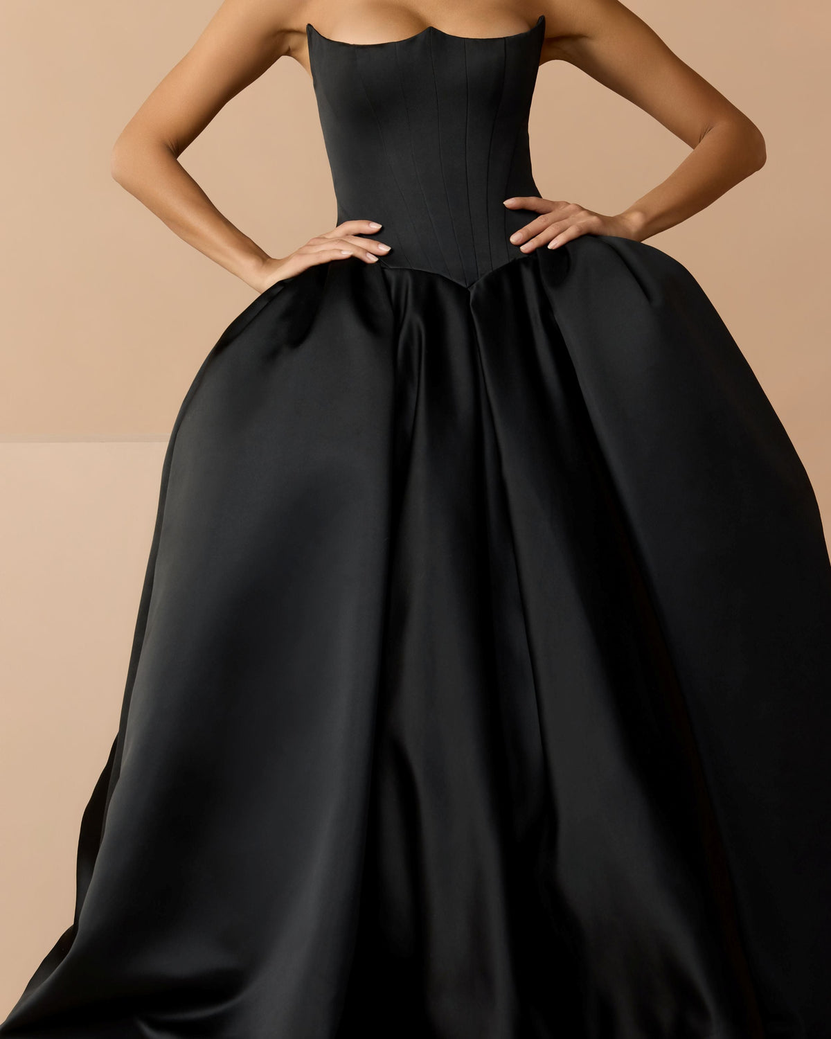 Black Strapless Satin Corset Ball Gown - Designer Collection