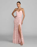 White 3D Floral Strapless Sweetheart Gown With Slit - Designer Collection
