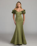Green Off The Shoulder Gown With 3D Floral Sleeves - Contemporary Collection