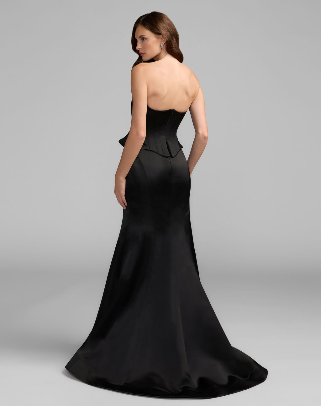Black Strapless Satin Corset Peplum Gown  - Contemporary Collection