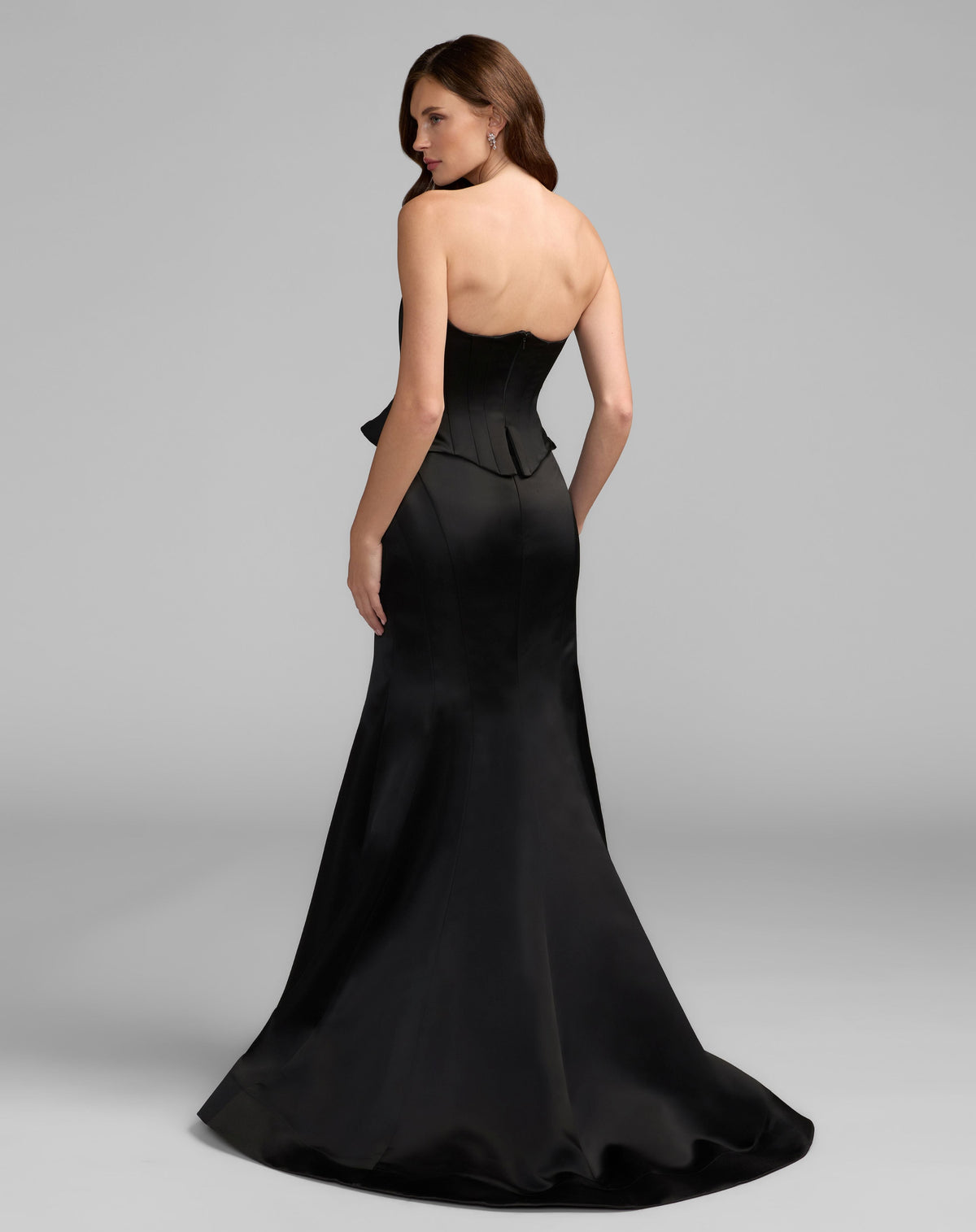 Black Strapless Satin Corset Peplum Gown  - Contemporary Collection