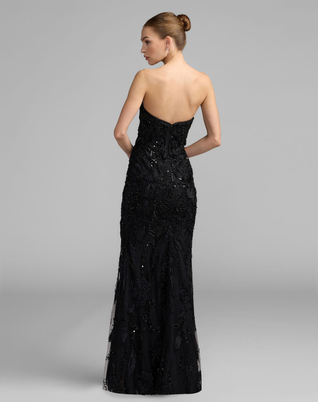 Black Embellished Lace Strapless Sweetheart Gown - Designer Collection