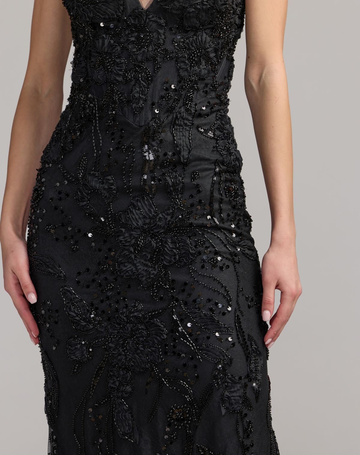 Black Embellished Lace Strapless Sweetheart Gown - Designer Collection
