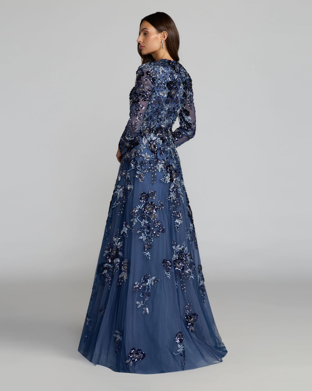 Blue Embellished Floral A Line Gown Designer Collection