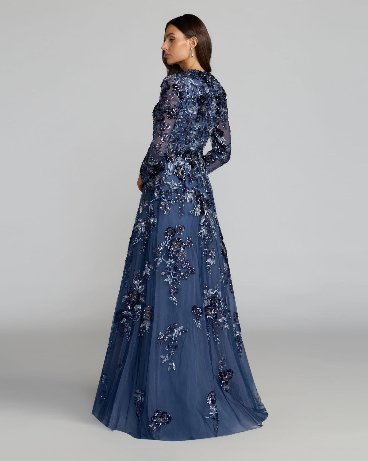 Blue Embellished Floral A Line Gown Designer Collection