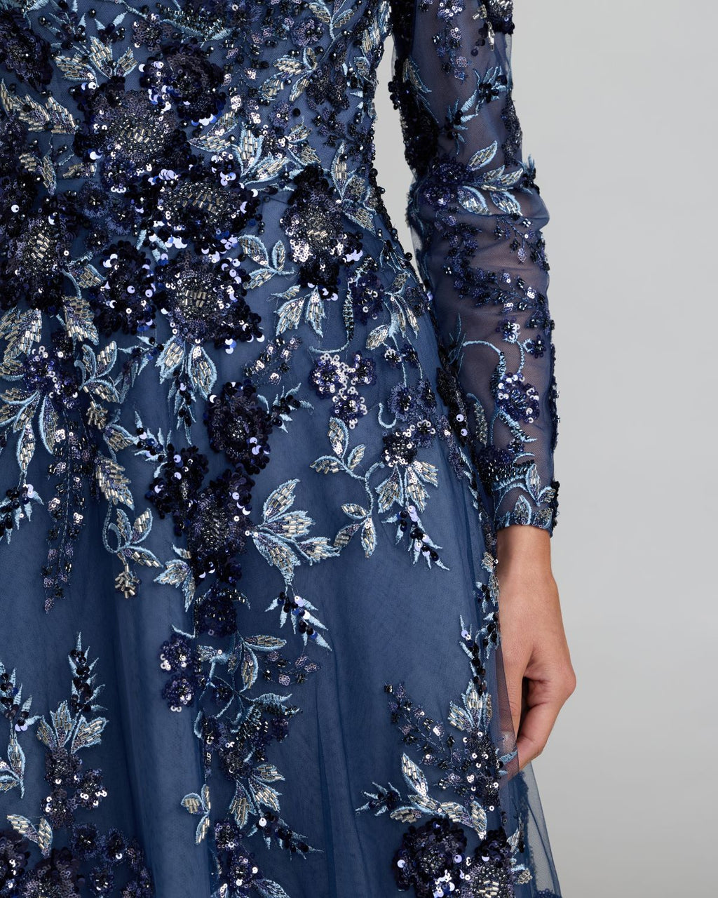 Blue Embellished Floral A Line Gown Designer Collection