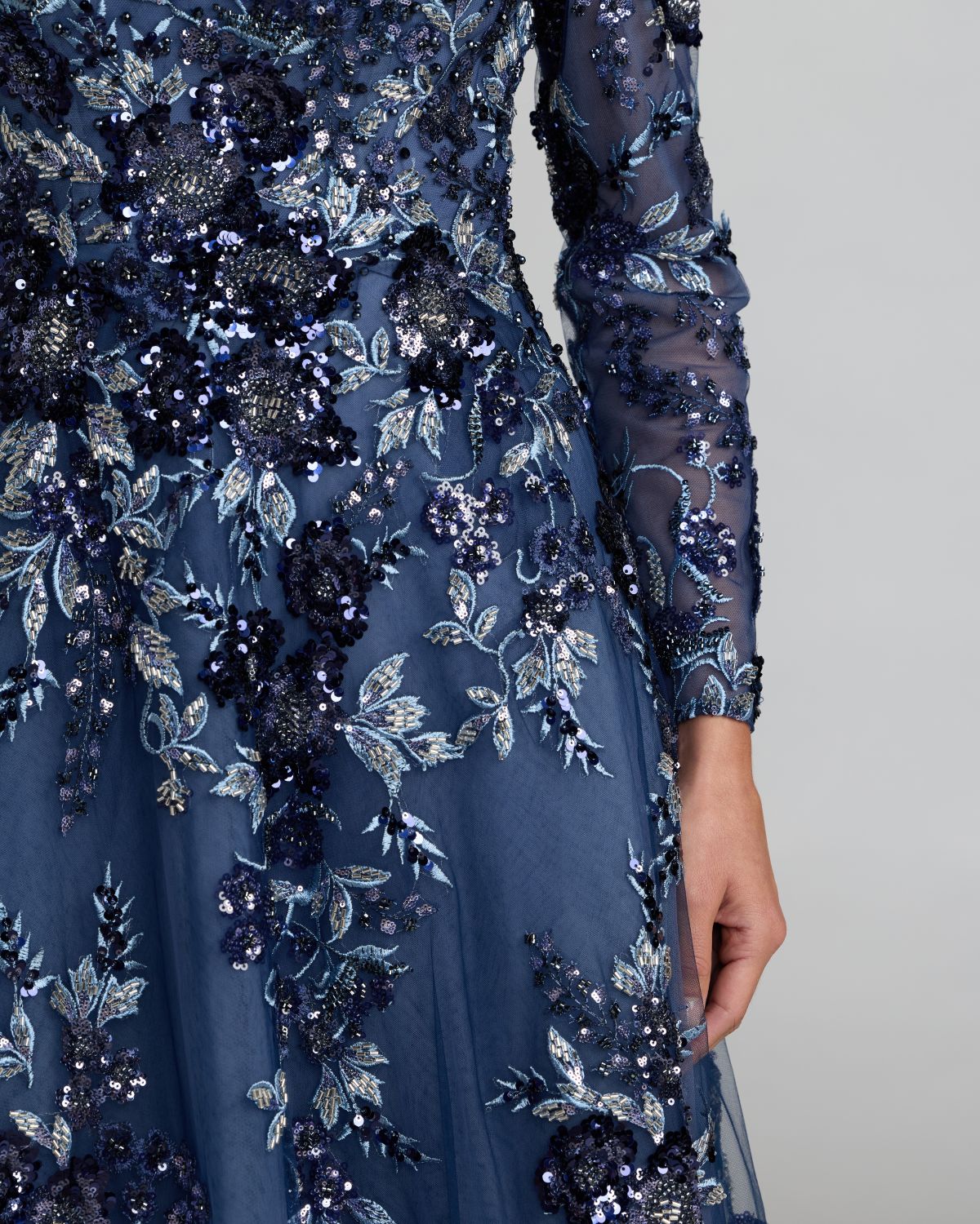 Blue Embellished Floral A Line Gown Designer Collection