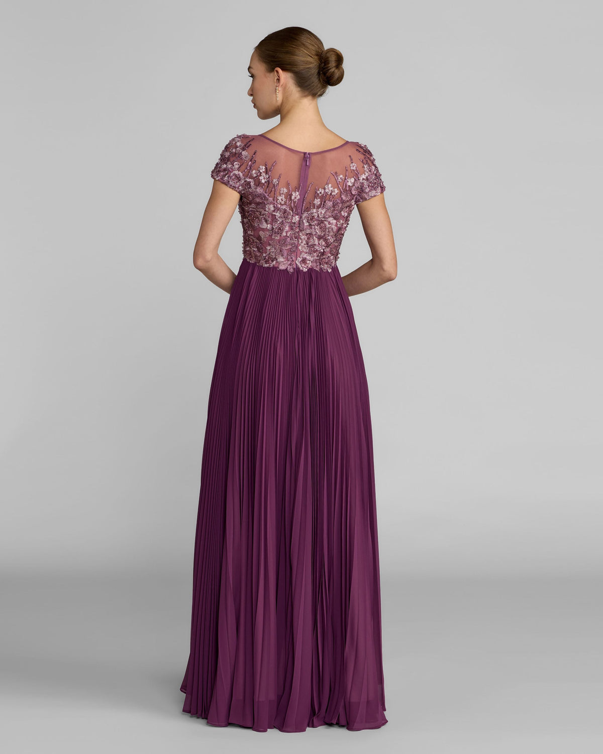 Purple Embroidered Cap Sleeve Pleated Gown Designer Collection