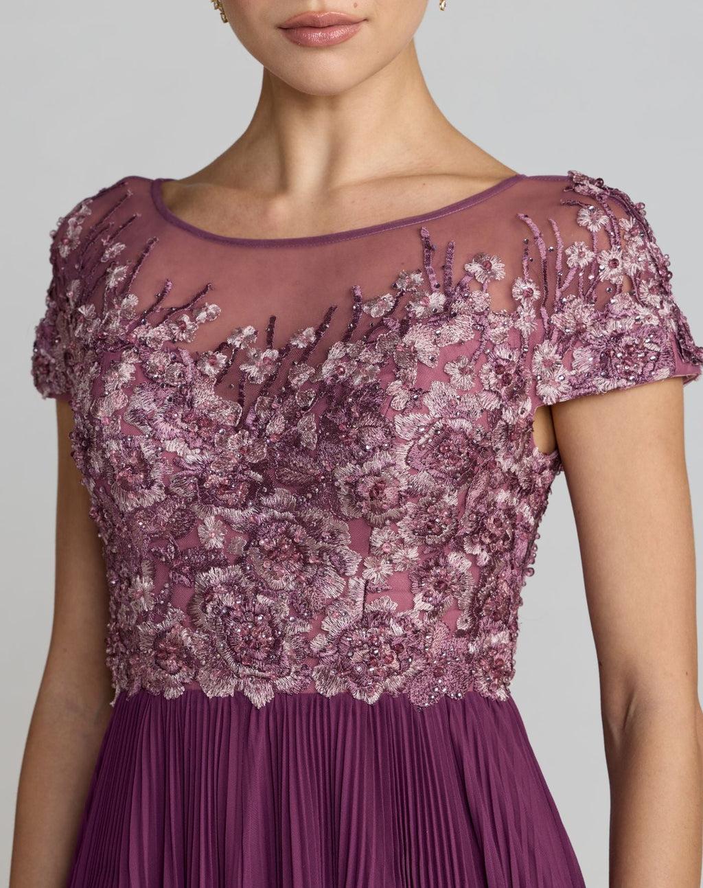 Purple Embroidered Cap Sleeve Pleated Gown Designer Collection