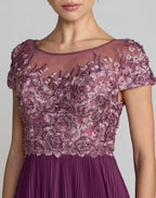 Purple Embroidered Cap Sleeve Pleated Gown Designer Collection