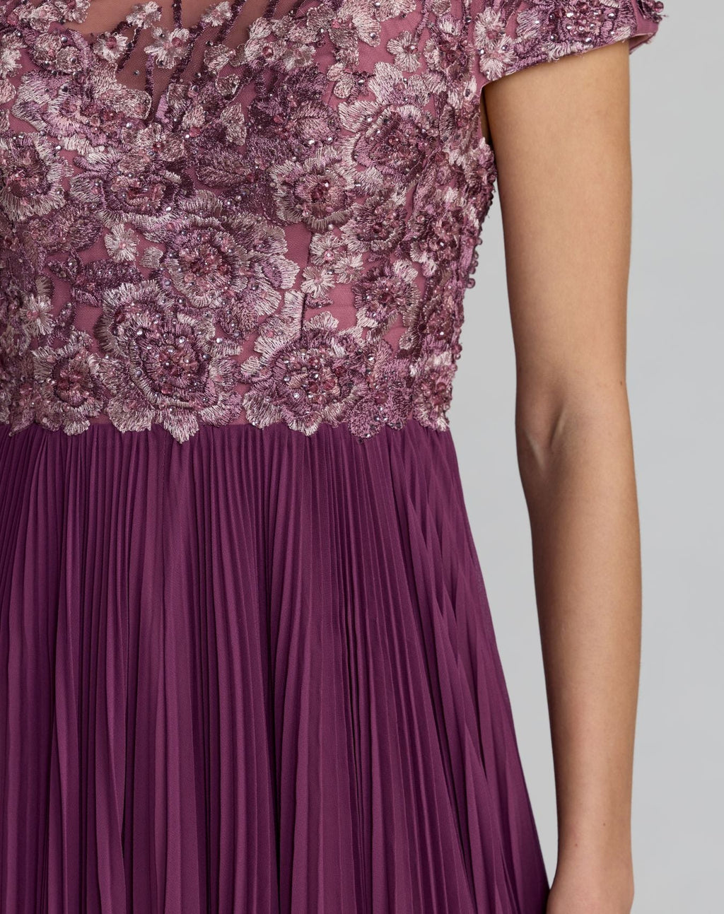 Purple Embroidered Cap Sleeve Pleated Gown Designer Collection