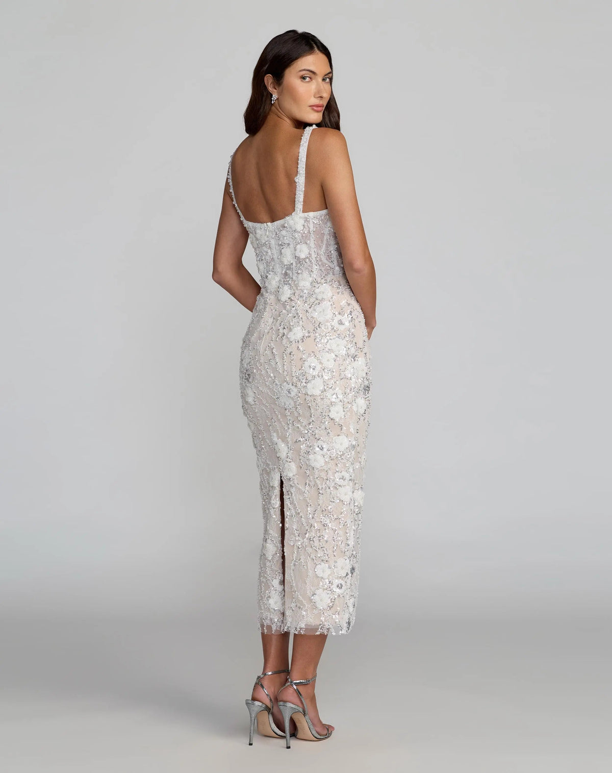 Ivory Embellished Lace Sleeveless Midi Dress - Designer Collection
