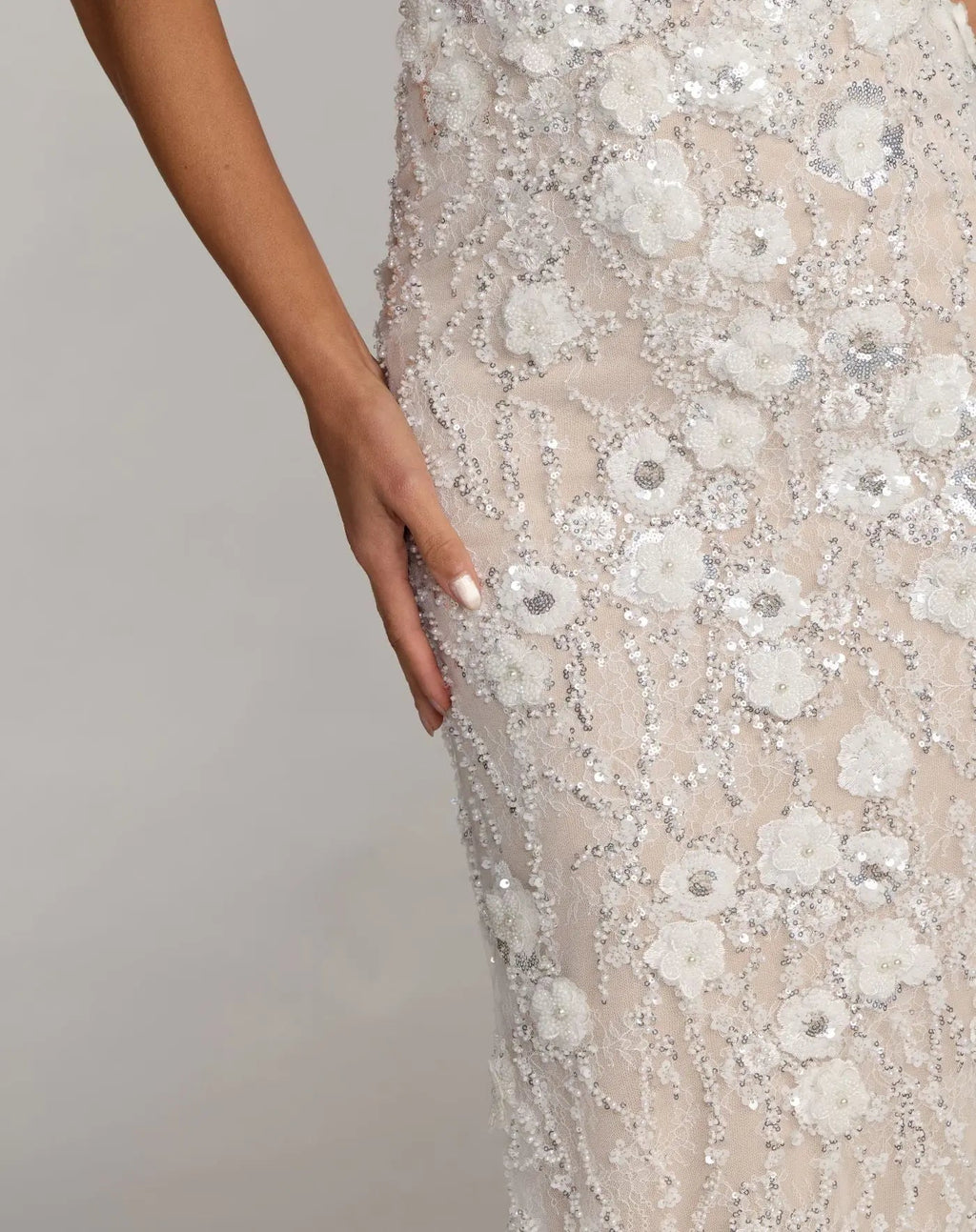 Ivory Embellished Lace Sleeveless Midi Dress - Designer Collection