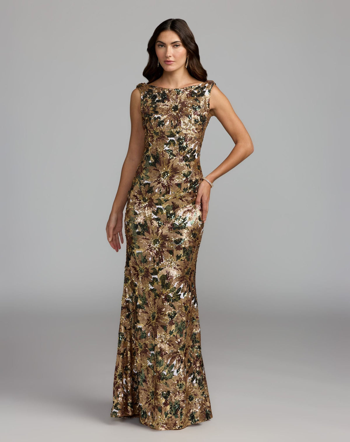 Floral Sequin Cowl Back Mermaid Gown - Contemporary Collection