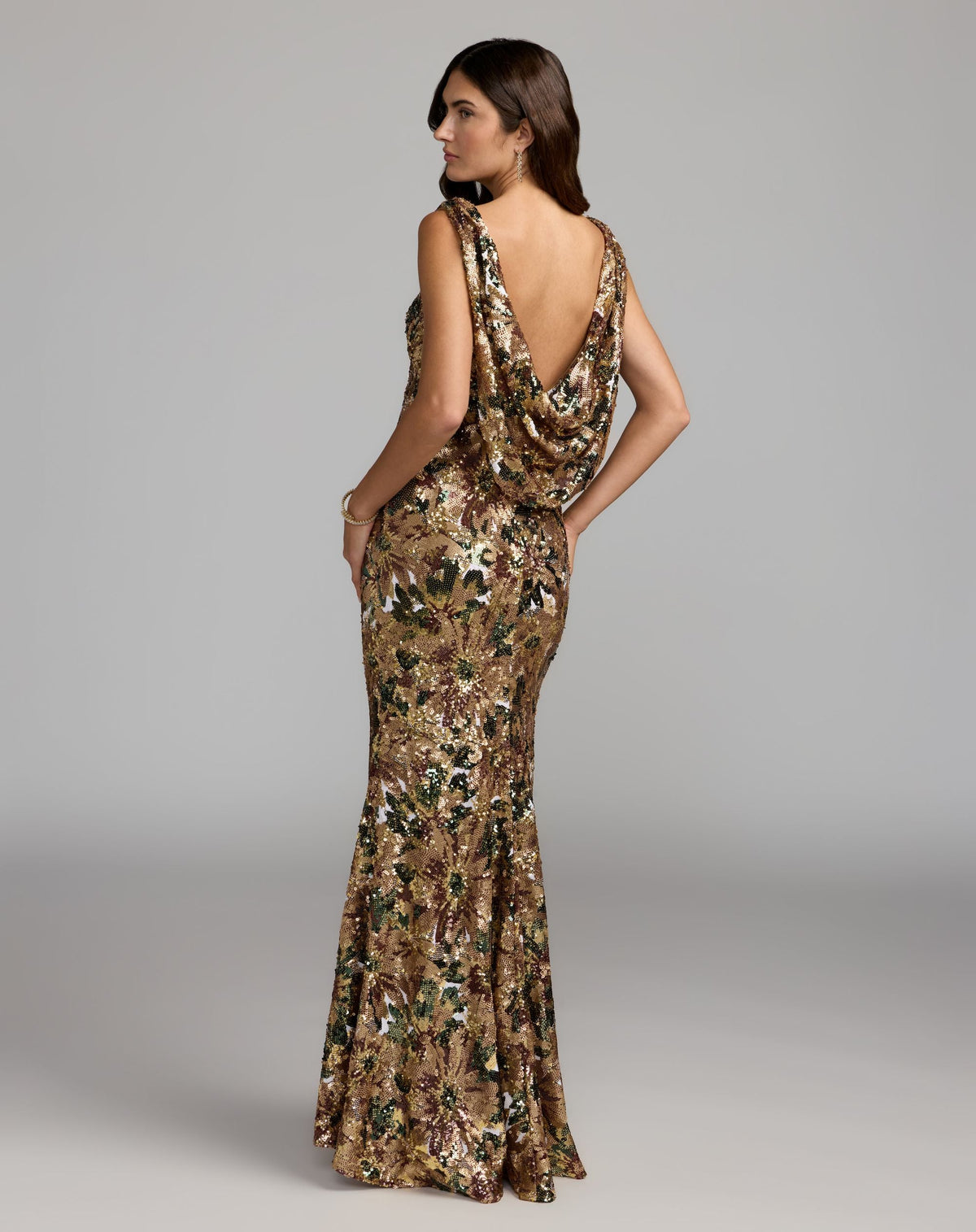 Floral Sequin Cowl Back Mermaid Gown - Contemporary Collection