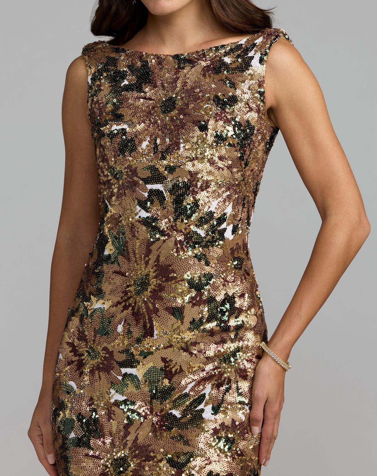 Floral Sequin Cowl Back Mermaid Gown - Contemporary Collection