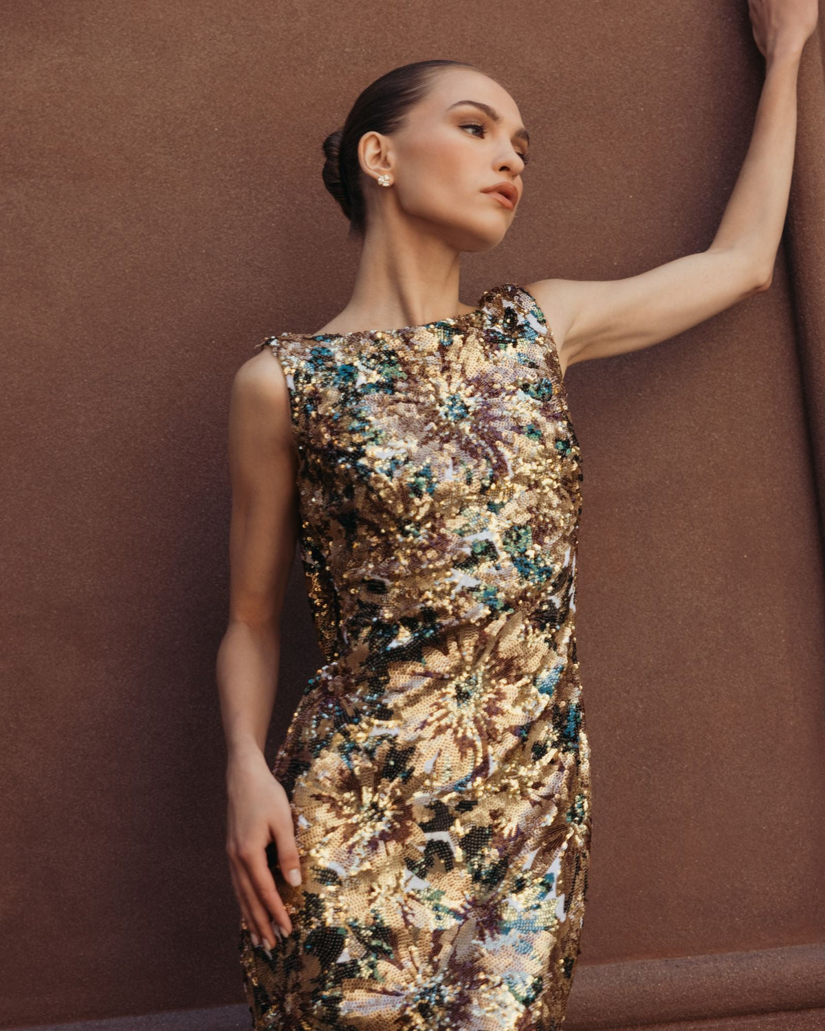Floral Sequin Cowl Back Mermaid Gown - Contemporary Collection