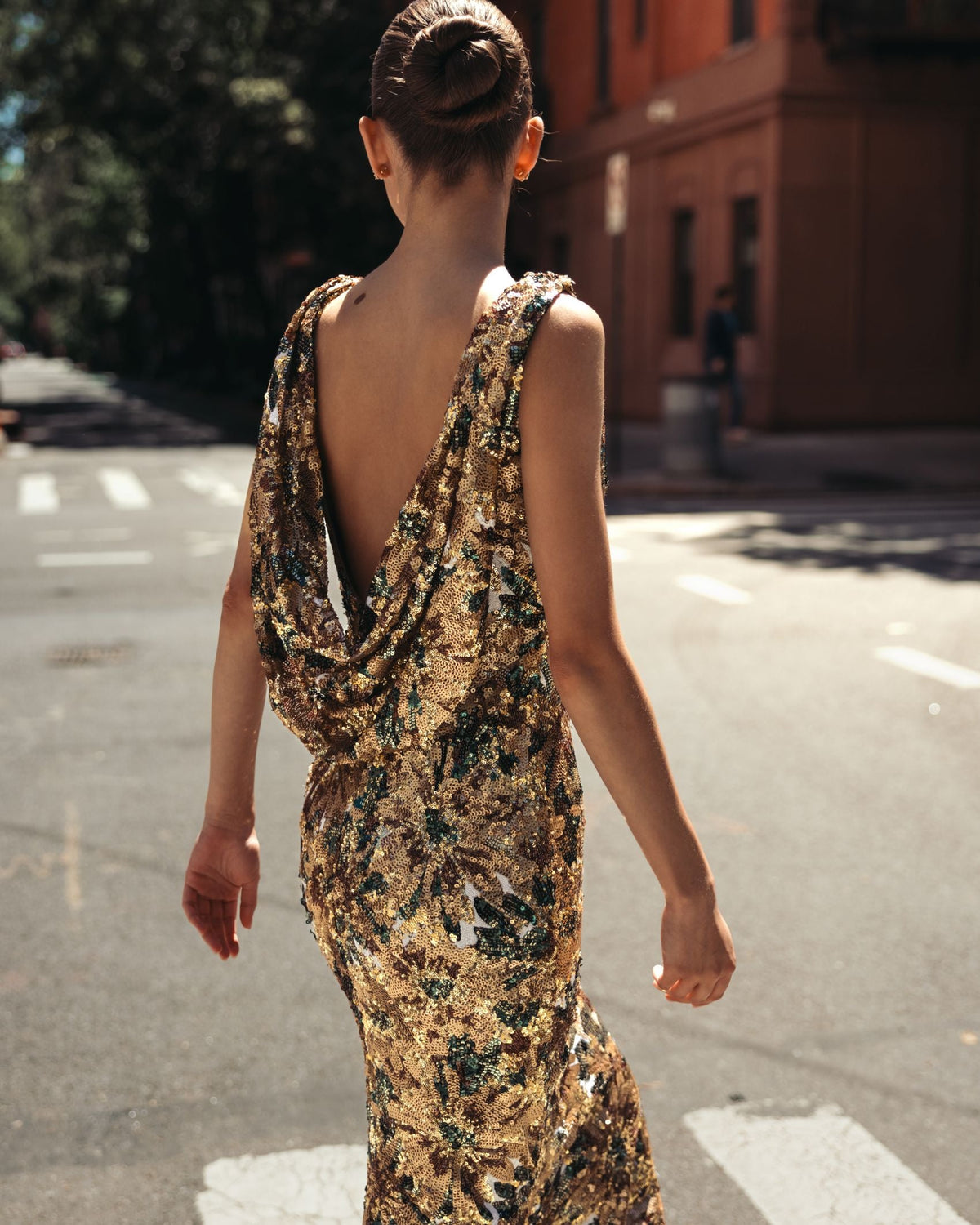 Floral Sequin Cowl Back Mermaid Gown - Contemporary Collection