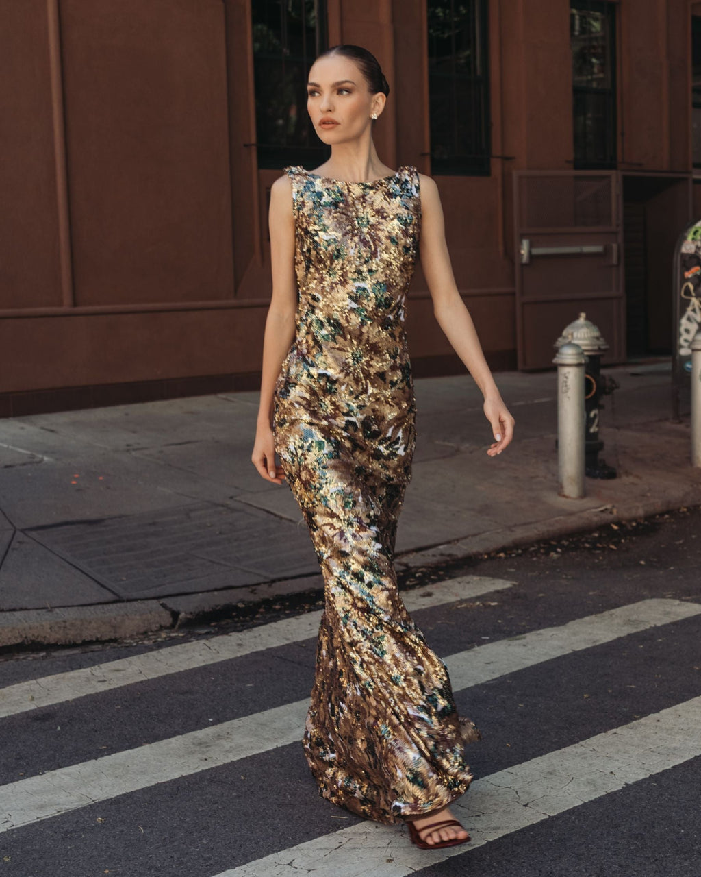 Floral Sequin Cowl Back Mermaid Gown - Contemporary Collection