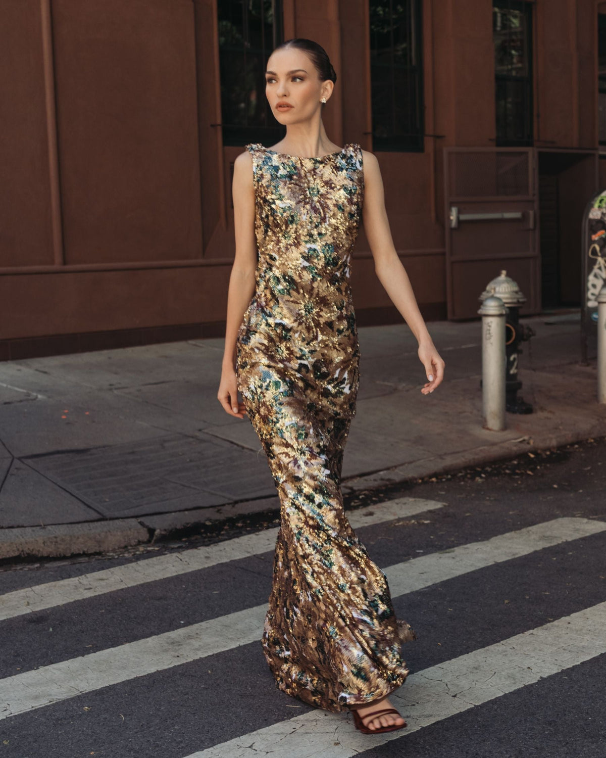 Floral Sequin Cowl Back Mermaid Gown - Contemporary Collection
