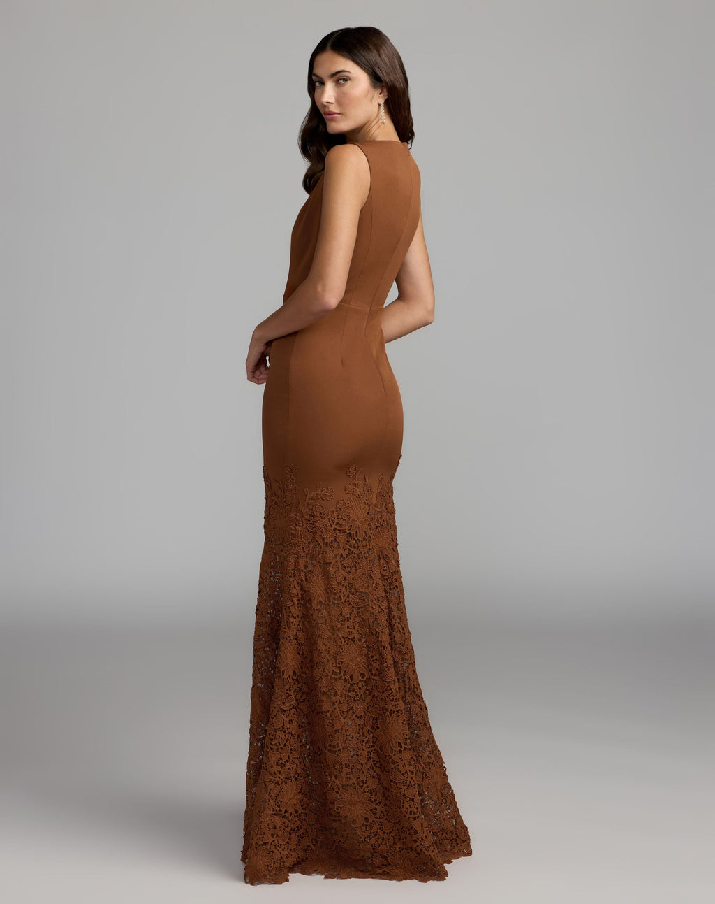 Brown Sleeveless Lace Mermaid Gown - Contemporary Collection
