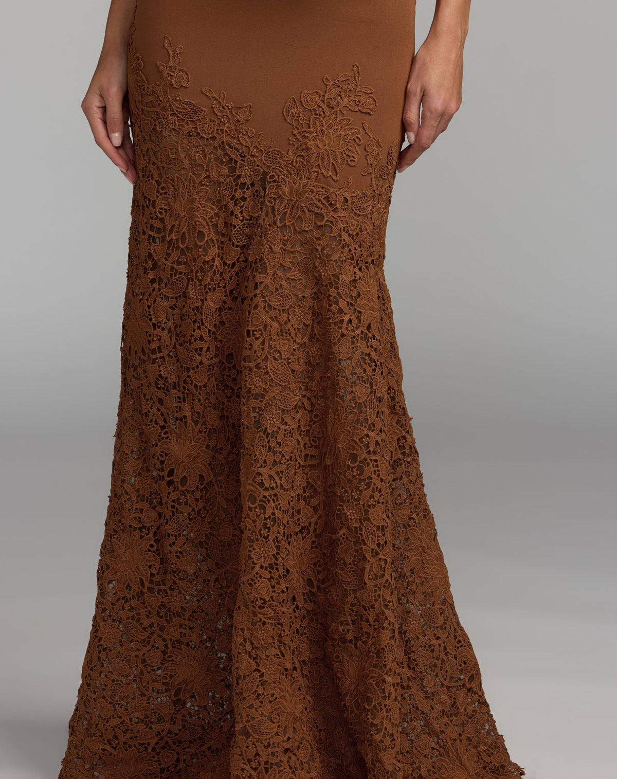 Brown Sleeveless Lace Mermaid Gown - Contemporary Collection