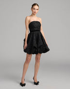 Black Strapless Bubble Hem Mini Dress Designer Collection