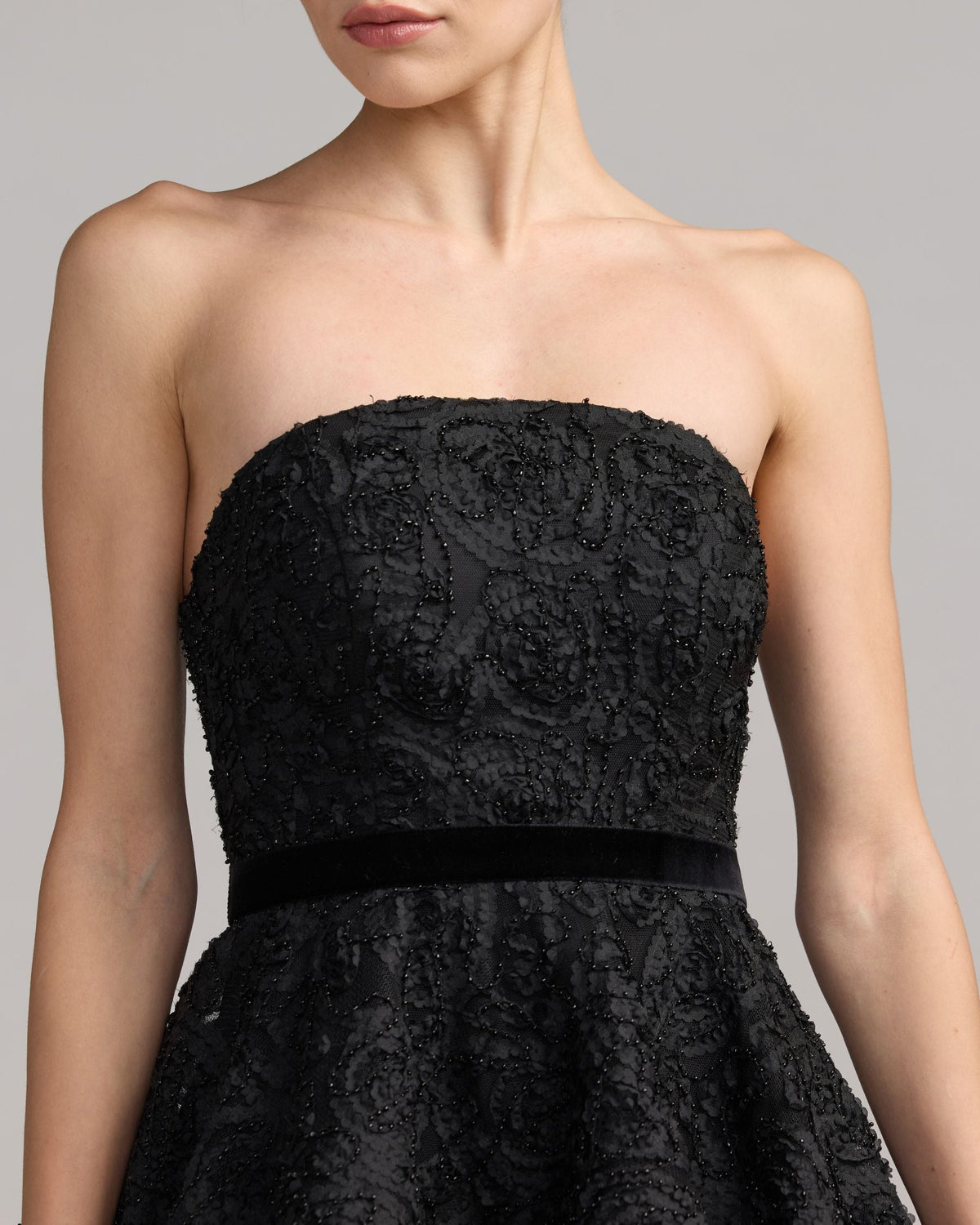 Black Strapless Bubble Hem Mini Dress Designer Collection