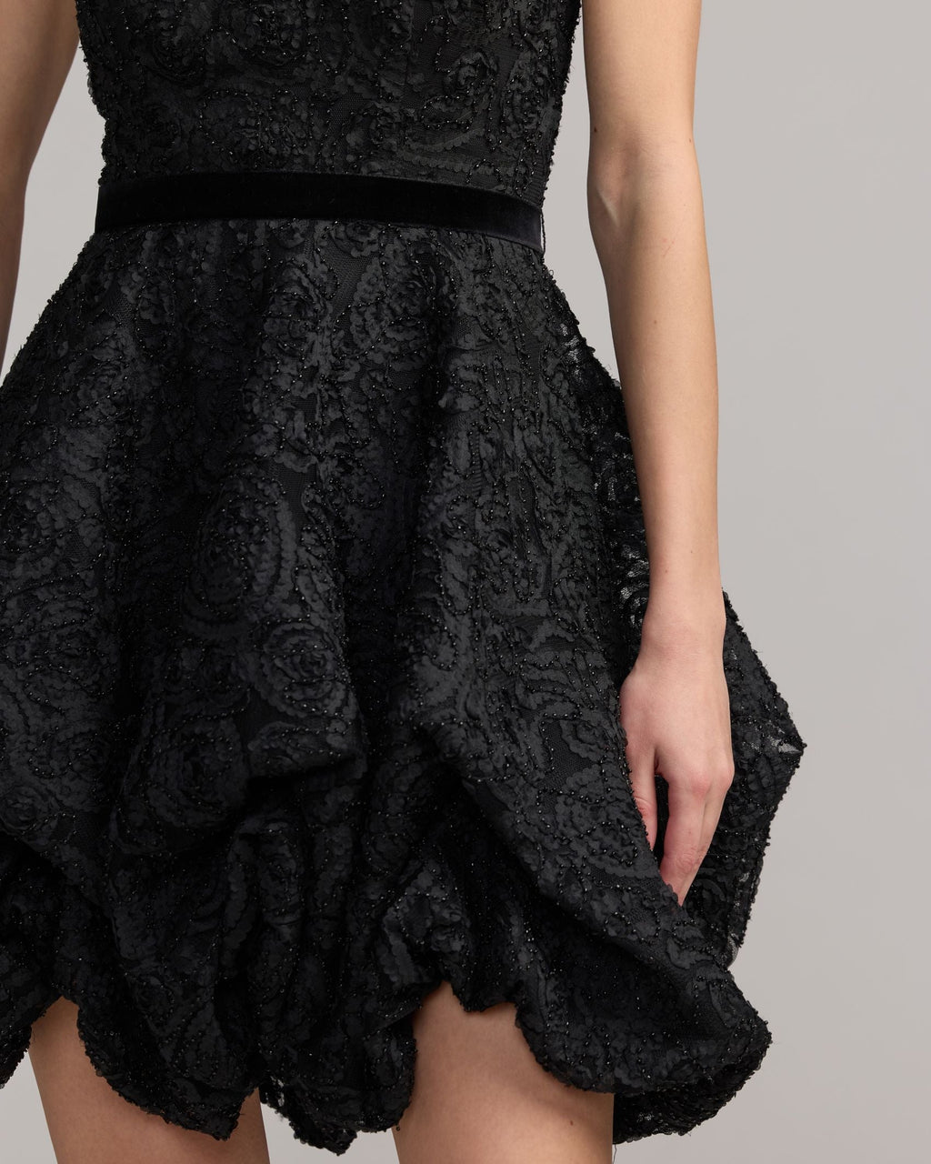 Black Strapless Bubble Hem Mini Dress Designer Collection