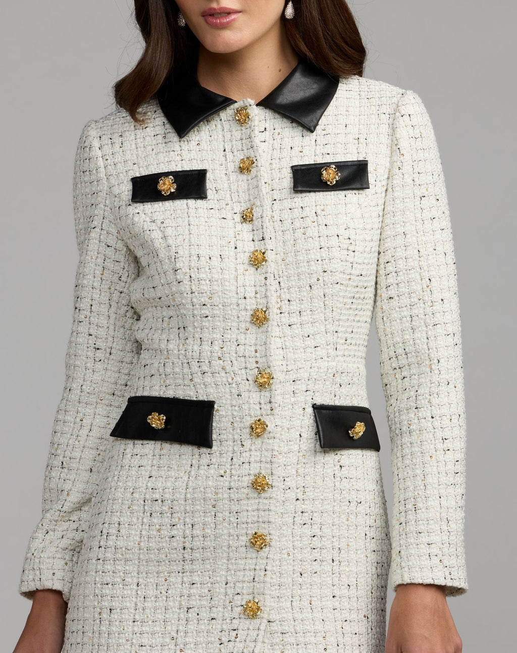 White Long Sleeve Button Up Collared Mini Dress - Contemporary Collection