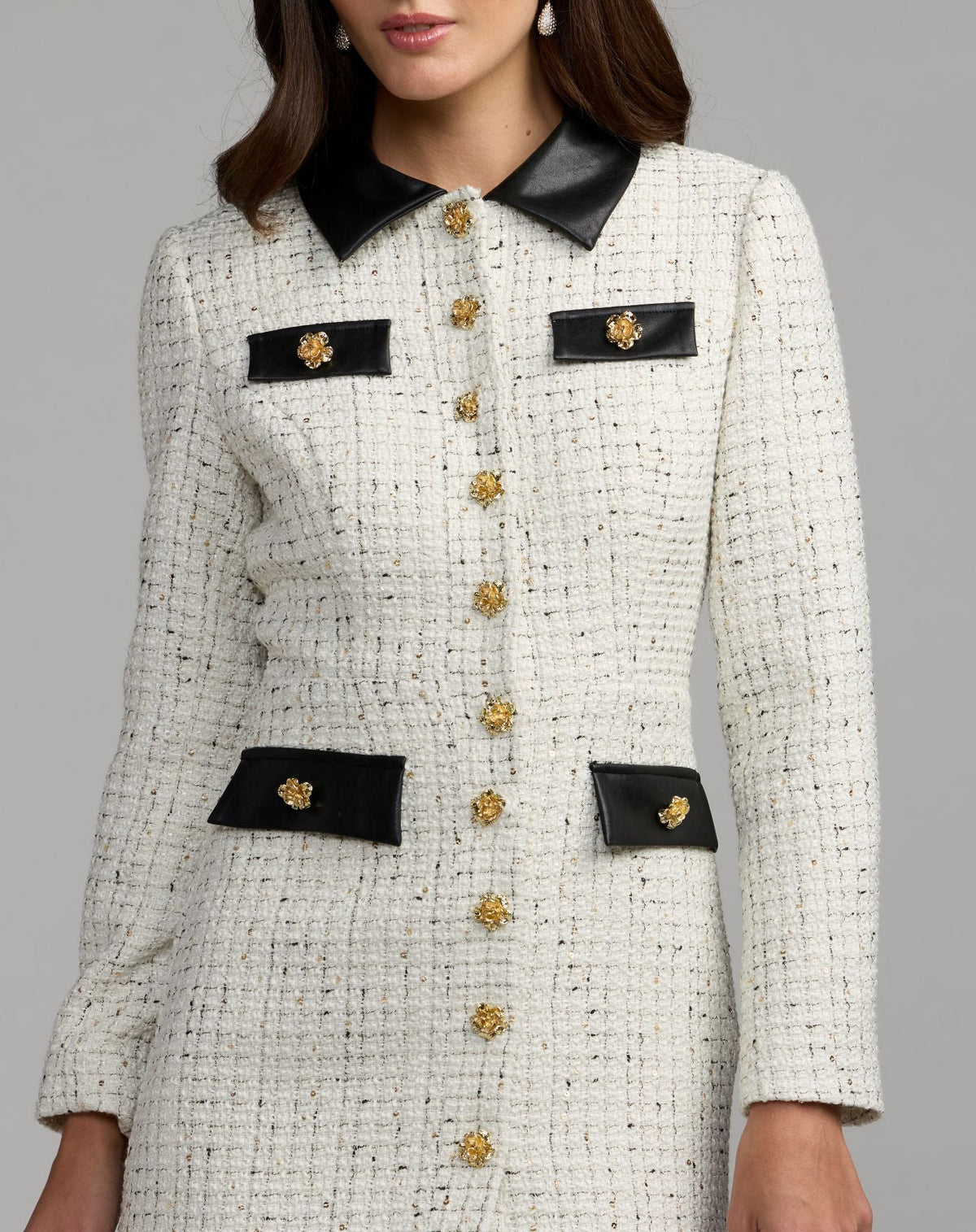 White Long Sleeve Button Up Collared Mini Dress - Contemporary Collection