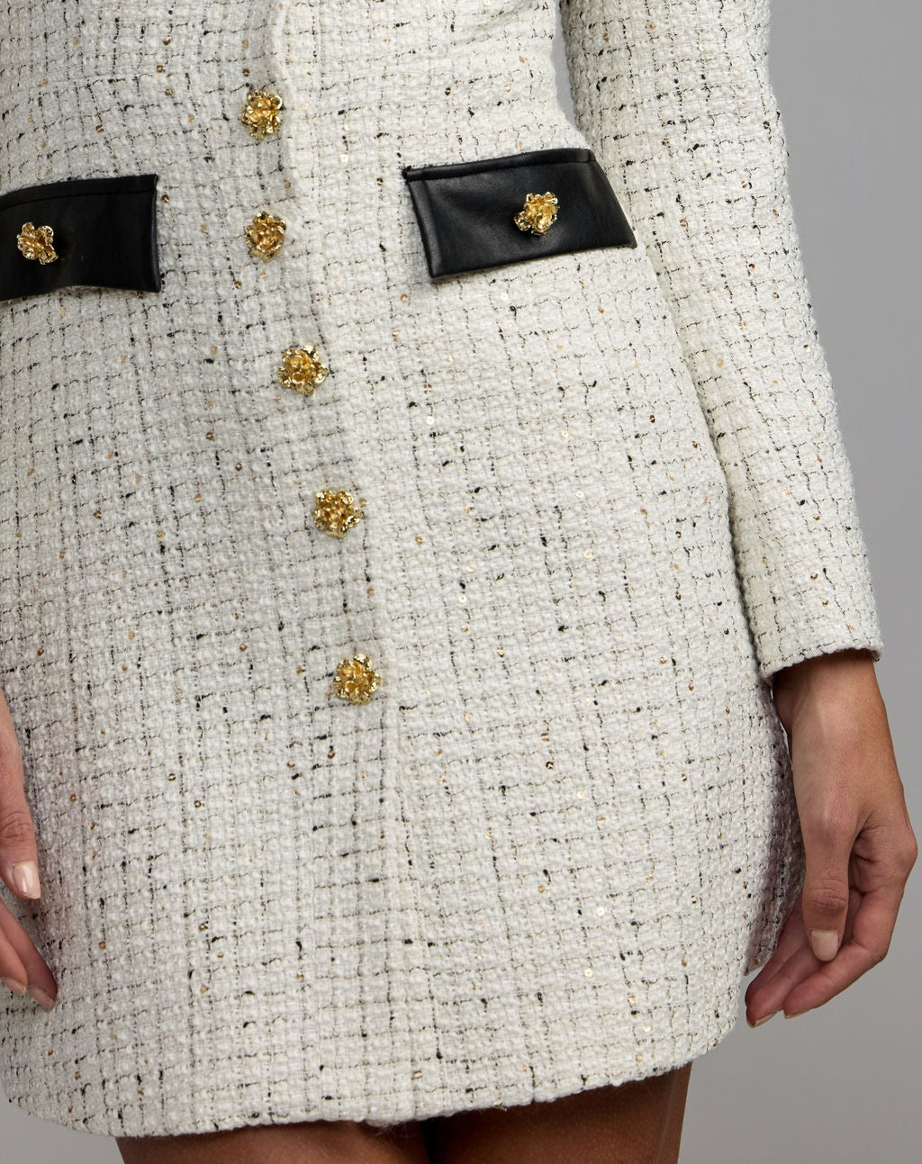 White Long Sleeve Button Up Collared Mini Dress - Contemporary Collection