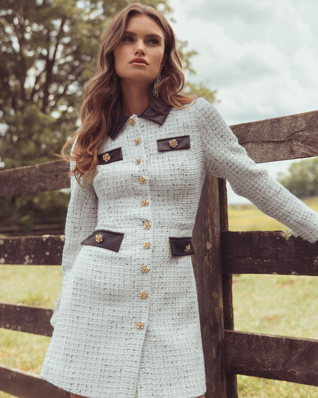 White Long Sleeve Button Up Collared Mini Dress - Contemporary Collection