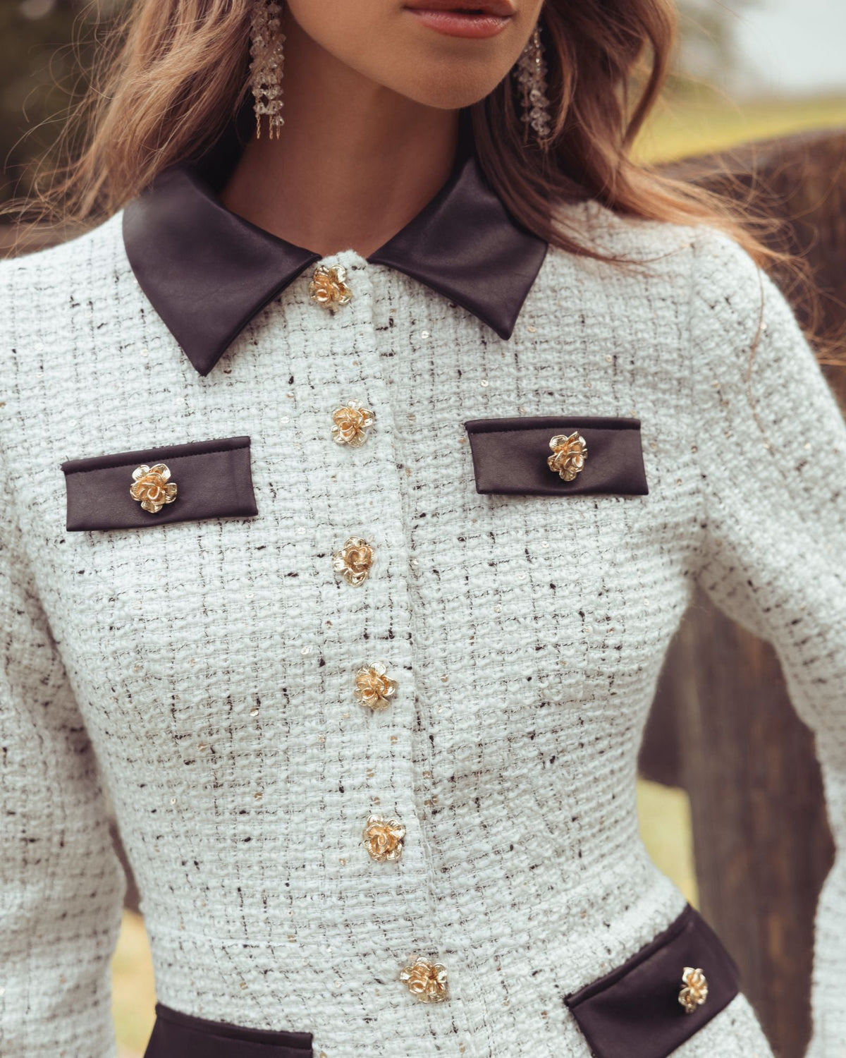 White Long Sleeve Button Up Collared Mini Dress - Contemporary Collection