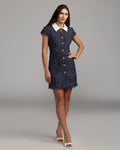 Navy Sequin Boucle Collared Mini Dress - Contemporary Collection