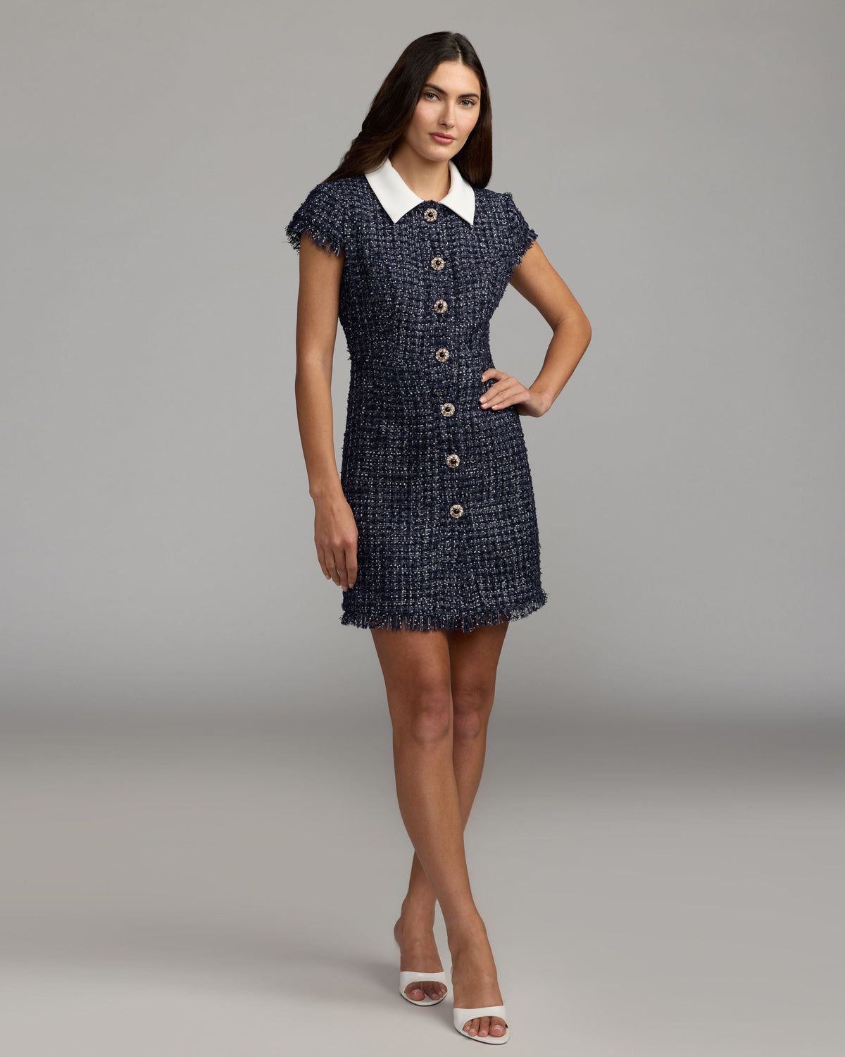 Navy Sequin Boucle Collared Mini Dress - Contemporary Collection