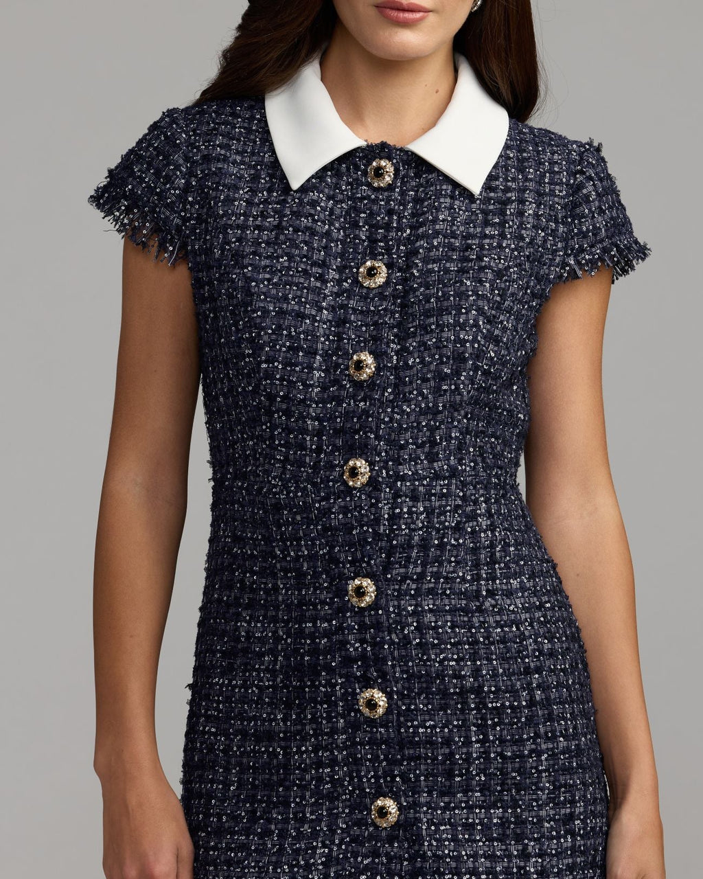 Navy Sequin Boucle Collared Mini Dress - Contemporary Collection